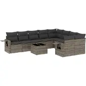 vidaXL 10-tlg. Garten-Sofagarnitur mit Kissen Grau Poly Rattan