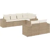 vidaXL 7-tlg. Garten-Sofagarnitur mit Kissen Beige Poly Rattan