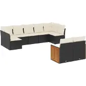 vidaXL 9-tlg. Garten-Sofagarnitur mit Kissen Schwarz Poly Rattan
