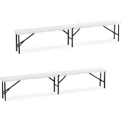 Relaxdays Bierbank 2er Set, klappbar, Kunststoff, Stahl, Campingbank, Balkon & Garten, HxBxT: 43 x 240 x 30 cm, weiß