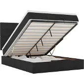 Syfax Ottoman-Bett mit Matratze & LEDs Schwarz 140x190 cm Stoff