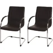 Mendler 2er-Set Esszimmerstuhl Perm, Freischwinger Küchenstuhl Lehnstuhl Stuhl, Stahl braun