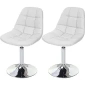MCW 2er-Set Esszimmerstuhl MCW-A60, Stuhl Drehstuhl, Chrom Kunstleder weiß