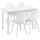 En.casa [] Essgruppe für 4 Personen - Esstisch 120x60cm Weiß + 4 Stühle Weiß Küchentisch Esszimmertisch Esszimmerstuhl