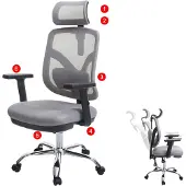 Mendler Bürostuhl MCW-J92, Schreibtischstuhl, ergonomisch, verstellbare Lordosenstütze und Armlehne grau