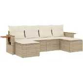 vidaXL 6-tlg. Garten-Sofagarnitur mit Kissen Beige Poly Rattan