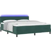 Syfax LED Boxspringbett mit Matratze Dunkelgrün 180 x 200 cm Samt
