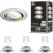 Paulmann Smart LED-Einbaulampe Base Coin eisen Ø9cm RGBW 3er Cole Coin, dimmbar, alu / grau / zink, für Wohn- / Esszimmer, Metall, Modern, Smart Home Einbaulampe