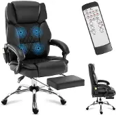 MarkAdler Boss 6.0 | Bürostuhl Massagesessel Ergonomischer Chefsessel | Massagefunktion | Fußstütze | Wärmefunktion | Drehbar | Kunstleder | Schwarz