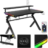 Huzaro Hero 5.0 | RGB LED Gaming Schreibtisch Computertisch Bürotisch | Arbeitszimmer Gamer | Monitorständer Carbon Tischplatte | 120 x 60 | Schwarz