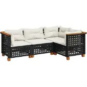 vidaXL 4-tlg. Garten-Sofagarnitur mit Kissen Schwarz Poly Rattan