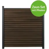 MR-Zaun Linea Komplettset mit Alu-Pfosten, Walnuss co-ex., 9,50 m