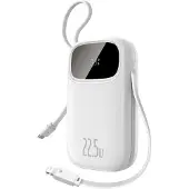 Baseus Powerbank EnerFill FC31, 20000 mAh, 22,5 W, mit digitaler Anzeige und 2 integrierten Kabeln (USB-C + Lightning) - weiß