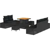 vidaXL Gartensofa-set 8 stk. 7-Sitzanzahl Schwarz Poly Rattan
