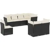 vidaXL 8-tlg. Garten-Sofagarnitur mit Kissen Schwarz Poly Rattan