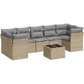 vidaXL 8-tlg. Garten-Sofagarnitur mit Kissen Beige Poly Rattan