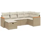 vidaXL 6-tlg. Garten-Sofagarnitur mit Kissen Beige Poly Rattan