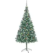 Syfax Künstlicher Weihnachtsbaum mit Beleuchtung Kugeln Zapfen 210 cm