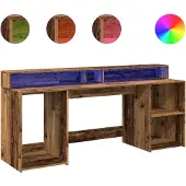 vidaXL LED-Schreibtisch Altholz-Optik 200x55x91 cm Holzwerkstoff