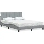 Syfax Bett mit Matratze "Hanko" Hellgrau 140x200 cm Stoff