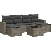 vidaXL 7-tlg. Garten-Sofagarnitur mit Kissen Grau Poly Rattan