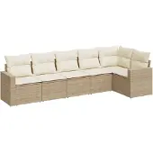 vidaXL 6-tlg. Garten-Sofagarnitur mit Kissen Beige Poly Rattan