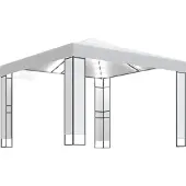 Syfax Pavillon mit Doppeldach & LED-Lichterkette 3x3 m Weiß