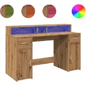 vidaXL LED-Schreibtisch Artisan-Eiche 140x55x91 Holzwerkstoff