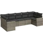 vidaXL 7-tlg. Garten-Sofagarnitur mit Kissen Grau Poly Rattan
