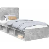 Syfax Bettrahmen Beton Grau 75 x 190 cm Massives Kiefernholz