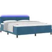 Syfax LED Boxspringbett mit Matratze Dunkelblau 180 x 200 cm Samt