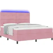Syfax LED Boxspringbett mit Kopfteil Rosa 180 x 200 cm Samt