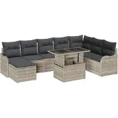 vidaXL Gartensofa-set 9 Stk. Hellgrau [Synthetisch]: Poly Rattan