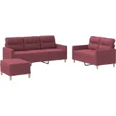 vidaXL 3-tlg. Sofagarnitur mit Kissen Weinrot Stoff