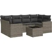 vidaXL 7-tlg. Garten-Sofagarnitur mit Kissen Grau Poly Rattan