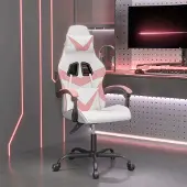 vidaXL Hochwertig Gaming-Stuhl Drehbar Weiß und Rosa Kunstleder 349552