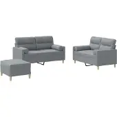 vidaXL 3-tlg. Sofagarnitur mit Kissen Hellgrau Stoff