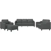 vidaXL 4-tlg. Sofagarnitur mit Kissen Dunkelgrau Stoff