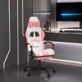 vidaXL Hochwertig Gaming-Stuhl mit Fußstütze Drehbar Weiß & Rosa Kunstleder 349612