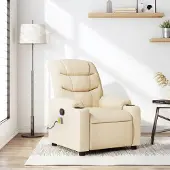 vidaXL Möbel Massage-Relaxsessel, cremefarbener Stoff - Fernseh- & Relaxsessel 3206919