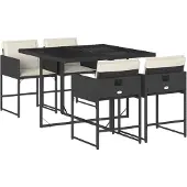 vidaXL 5-tlg. Garten-Essgruppe mit Kissen Schwarz Poly Rattan