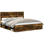 Syfax Bettrahmen Geräucherte Eiche 200 x 200 cm Massives Kiefernholz