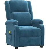 Syfax Blauer Samt Massagesessel mit manueller Liegefunktion und Vibrationsmassage, 70x93x98 cm