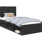 Syfax Bettrahmen Schwarz 90 x 200 cm Massives Kiefernholz
