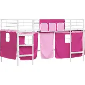 Syfax Kinder Loft Bettgestell mit Vorhängen Weiß und Rosa