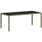 Syfax Gartentisch mit Glasplatte Hellgrau 190x90x75 cm Poly Rattan