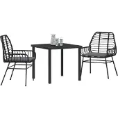 vidaXL Garten Essgruppe 3 Stk. Schwarz Poly-Rattan