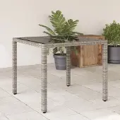 vidaXL CLORIS Gartentisch mit Glasplatte Grau 90x90x75 cm Poly Rattan 365526