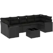 vidaXL 8-tlg. Garten-Sofagarnitur mit Kissen Schwarz Poly Rattan