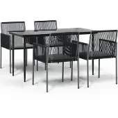 vidaXL 5-tlg. Garten-Essgruppe mit Kissen Schwarz Poly Rattan & Stahl